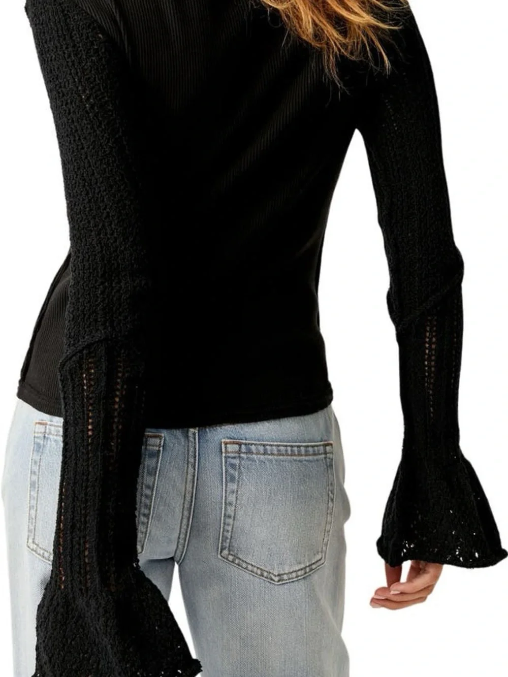 Free People Cuffing Season Rib Top M Black